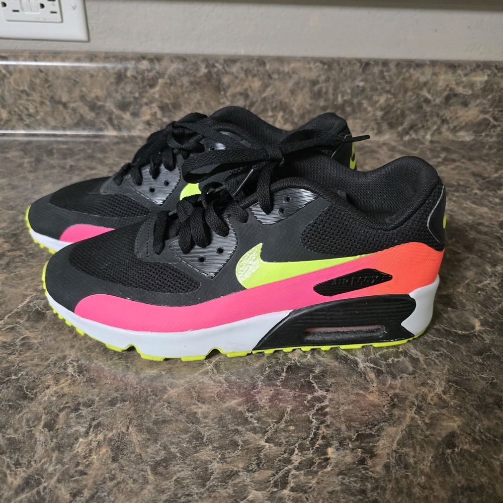 Nike Air Max 90 FB GS Black Pink Volt 845111-002 Youth 6.5Y Neon Sneakers